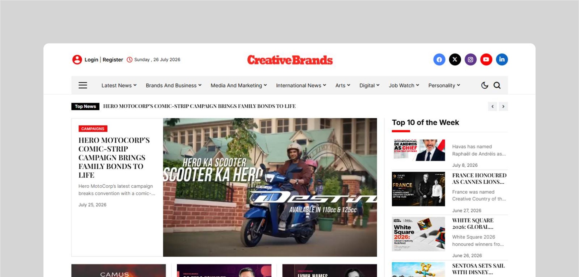 Responsive desktop and mobile presentation for Creative Brands
