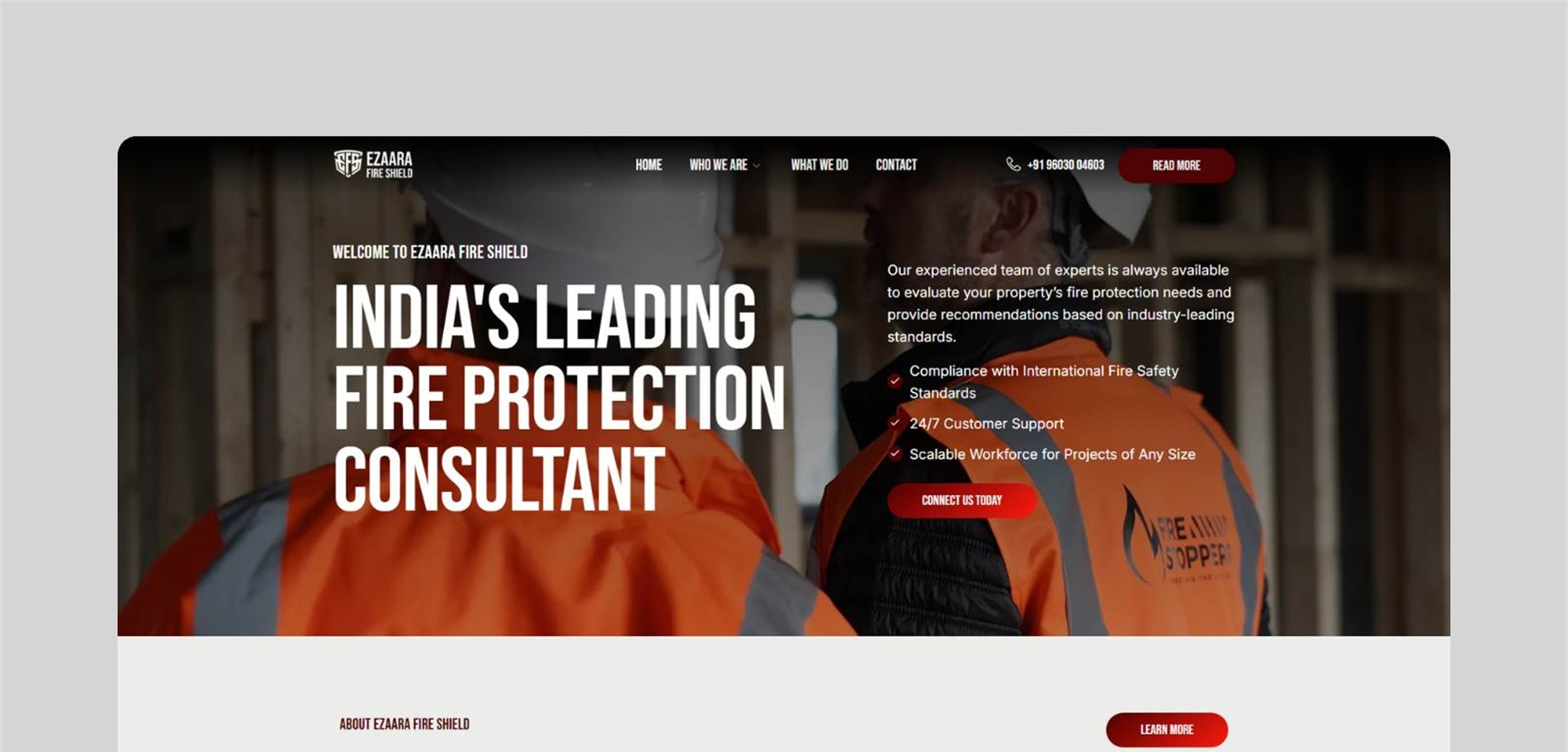 Ezaara Fire Solutions corporate website homepage