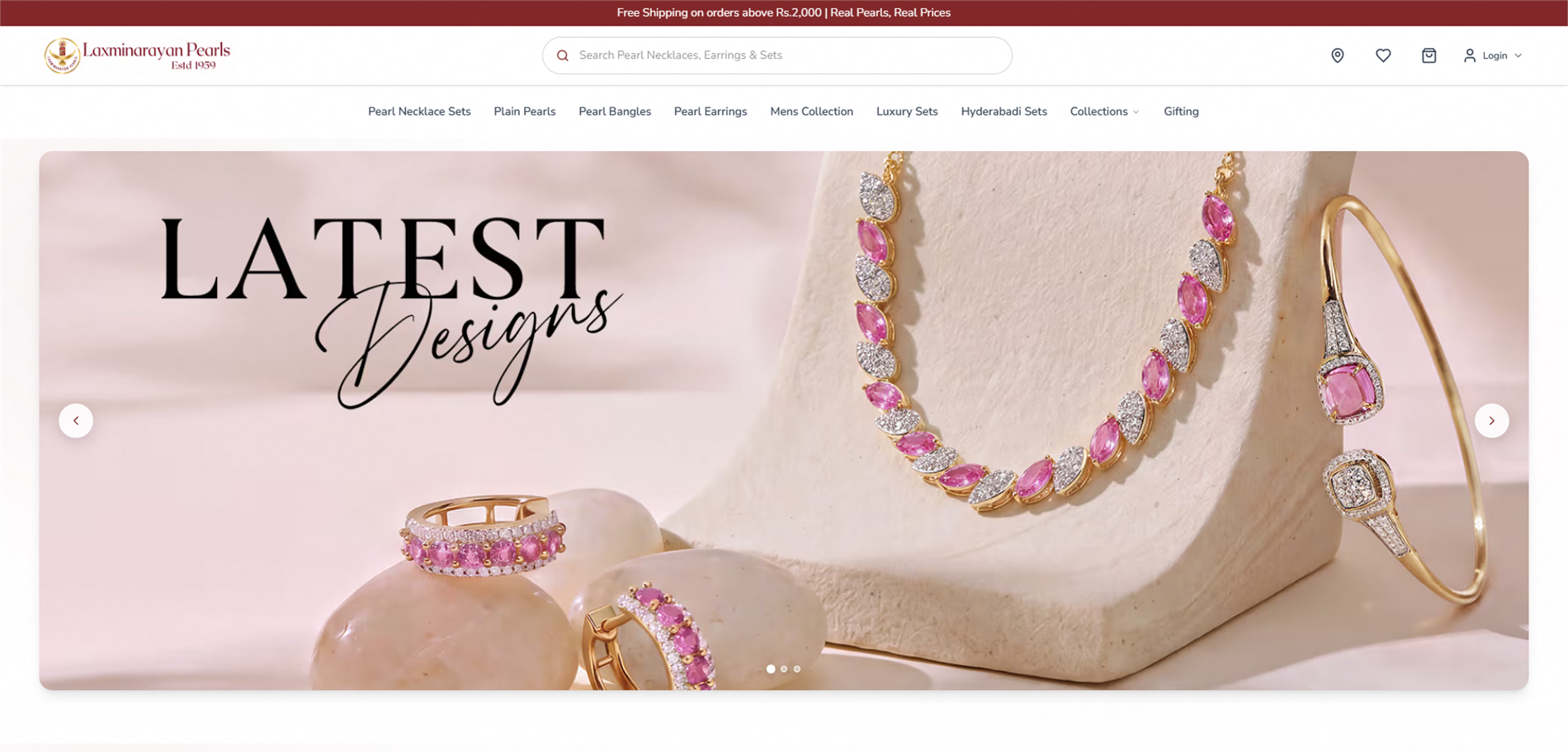 Laxminarayan Pearls storefront homepage