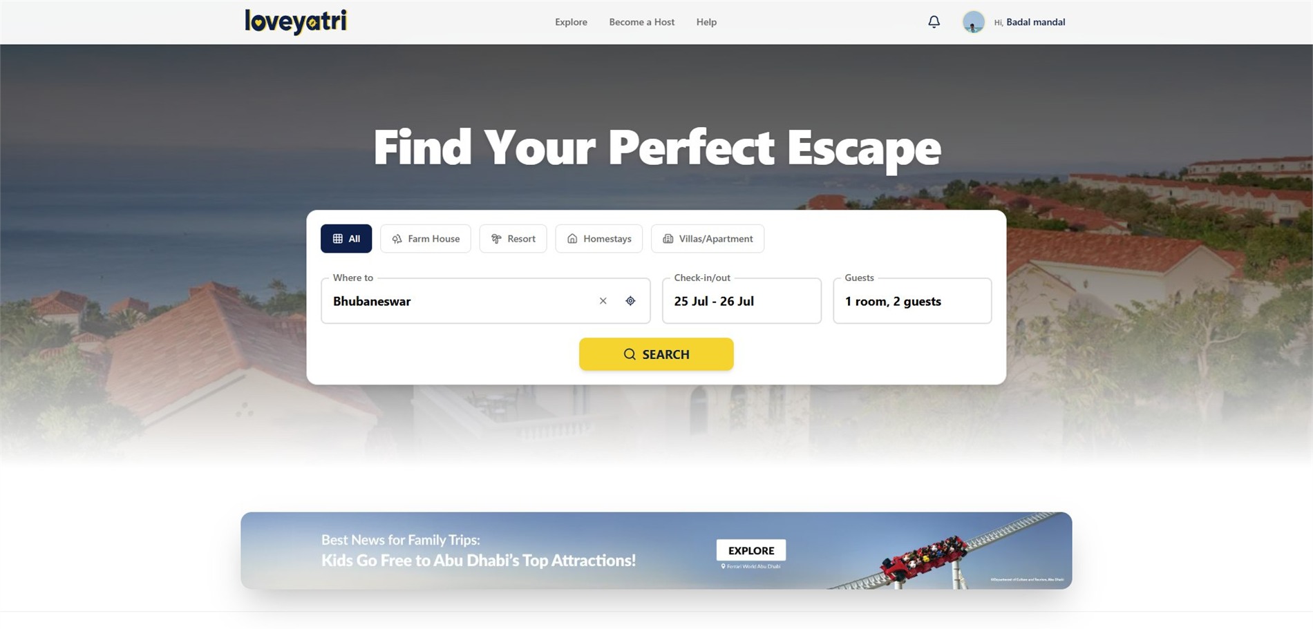 Loveyatri traveller homepage