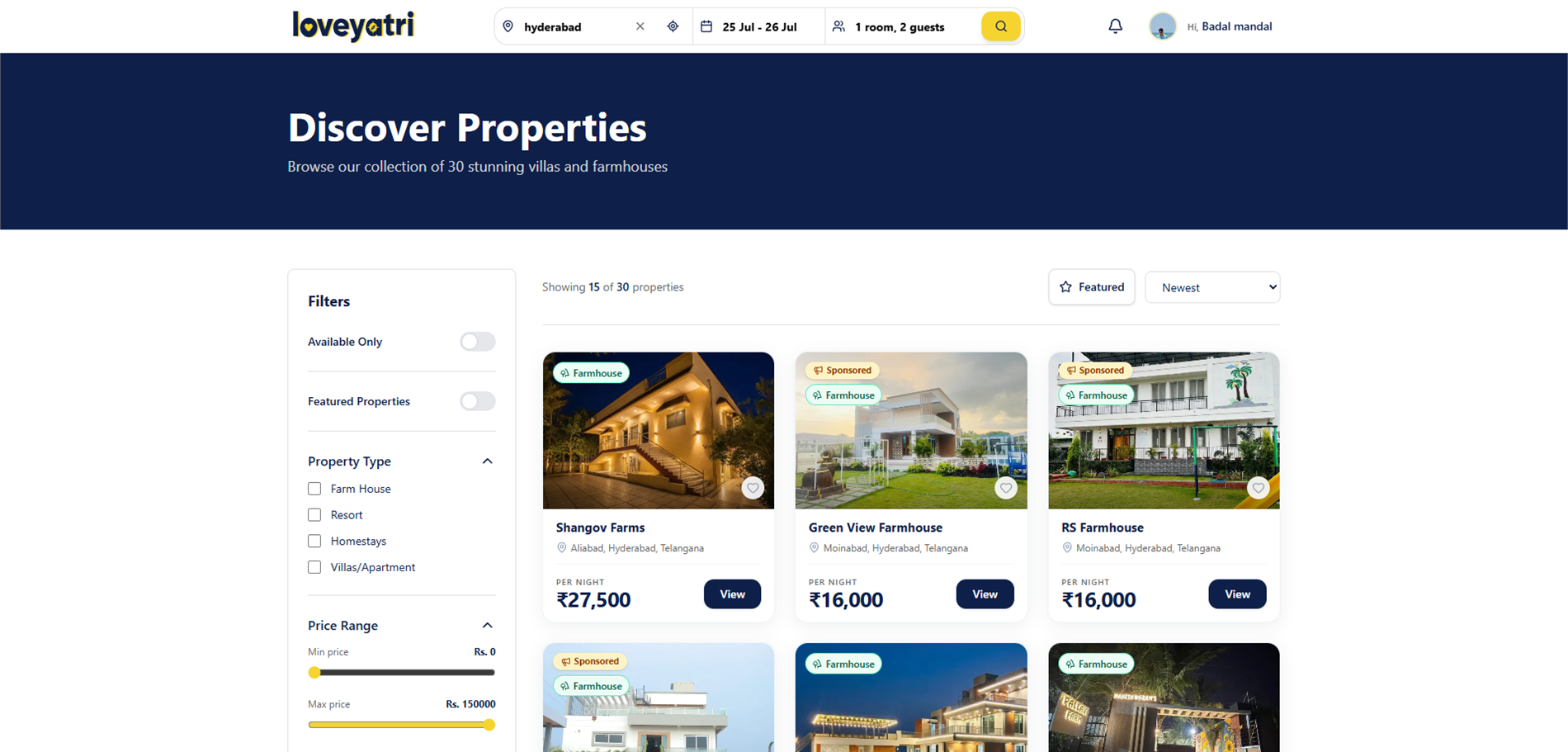 Loveyatri property search results