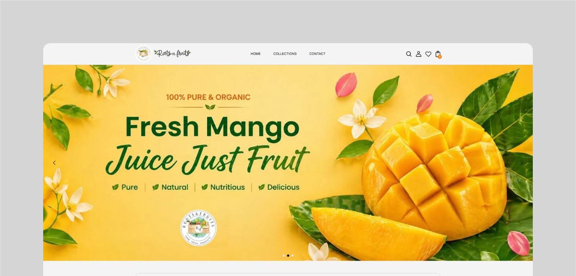 Roots and Fruits seasonal produce Shopify storefront
